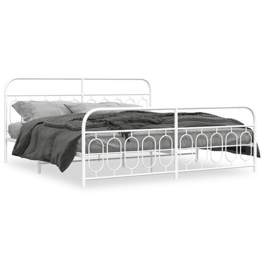 Metal Bed Frame without Mattress with Footboard White 200x200cm Metal Bed Frame without Mattress with Footboard White 200x200cm