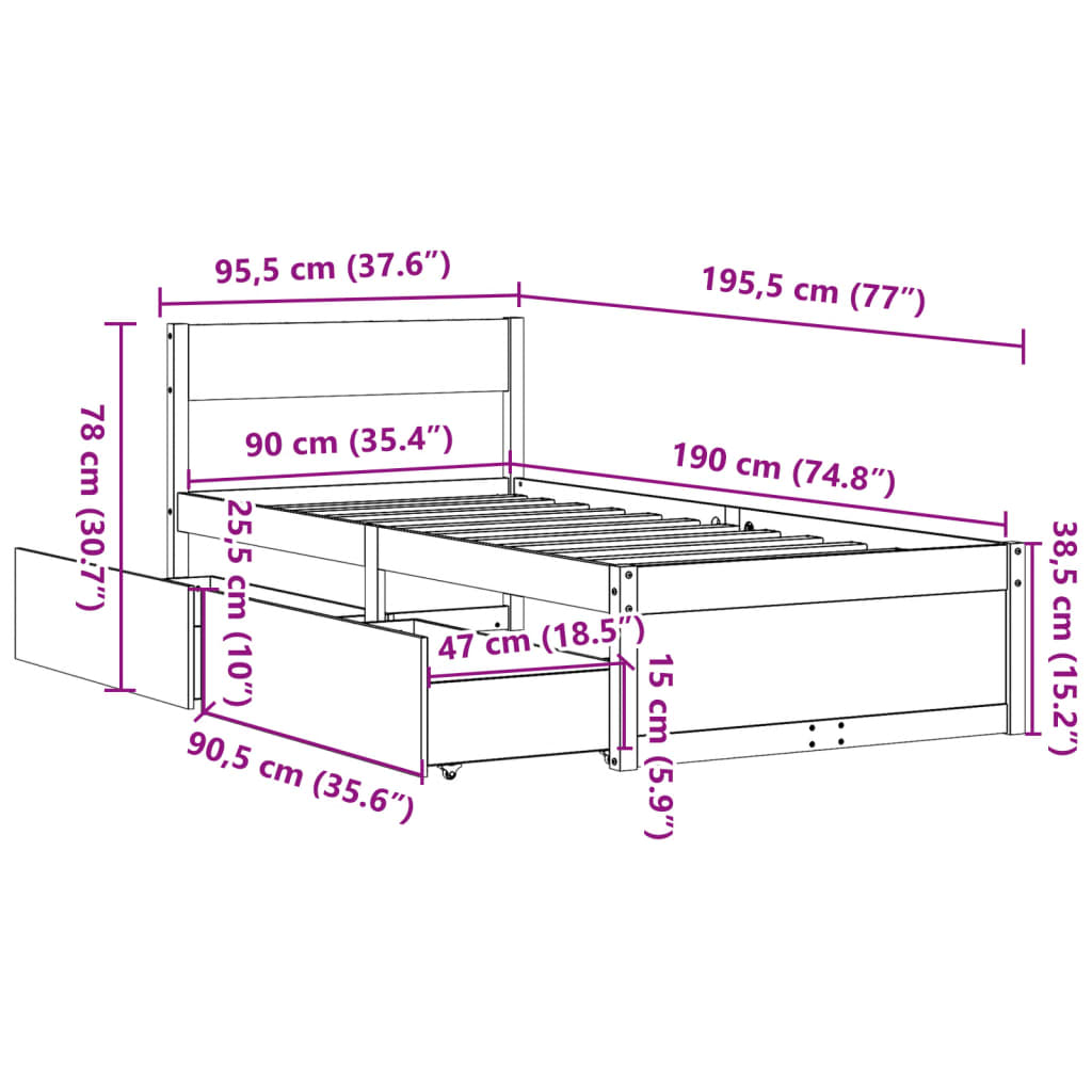 Bed Frame without Mattress 90x190 cm Single Solid Wood Pine