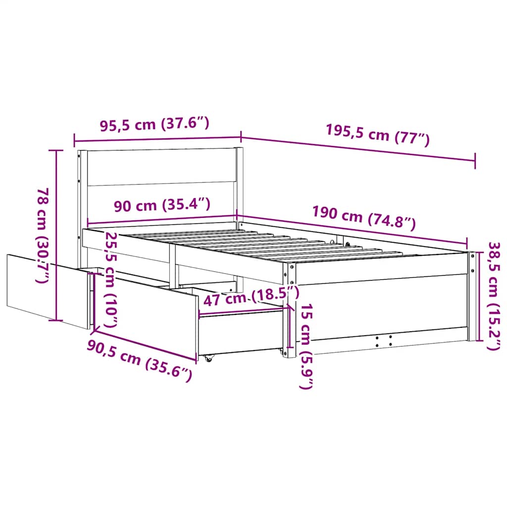 Bed Frame without Mattress Wax Brown 90x190 cm Single Solid Wood Pine