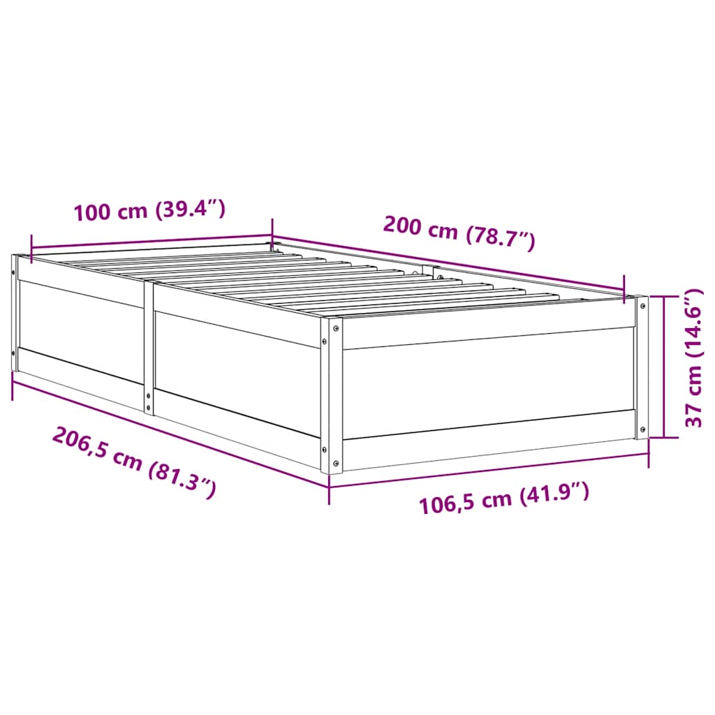 Bed Frame without Mattress Wax Brown 100x200 cm Solid Wood Pine