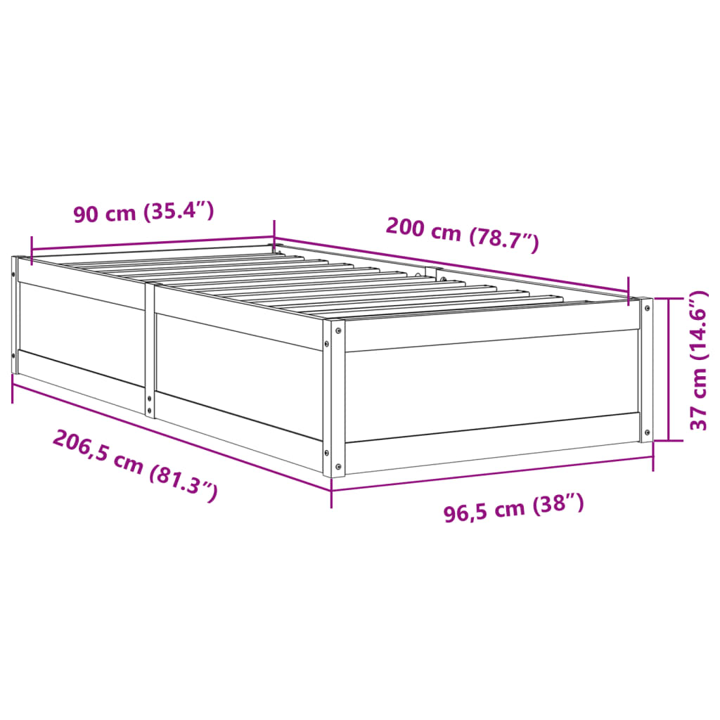 Bed Frame without Mattress White 90x200 cm Solid Wood Pine