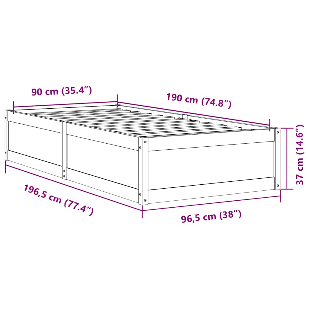 Bed Frame without Mattress White 90x190 cm Solid Wood Pine