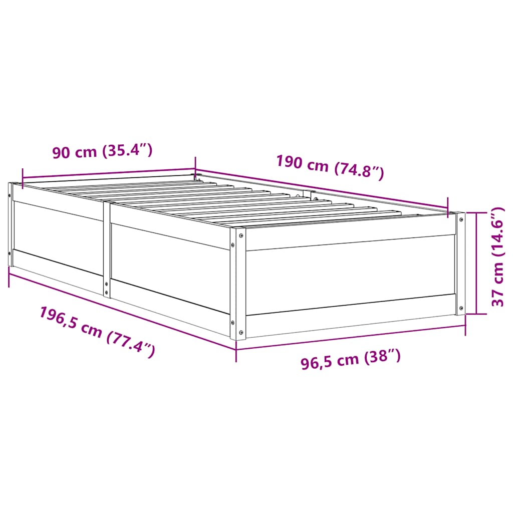 Bed Frame without Mattress Wax Brown 90x190 cm Solid Wood Pine