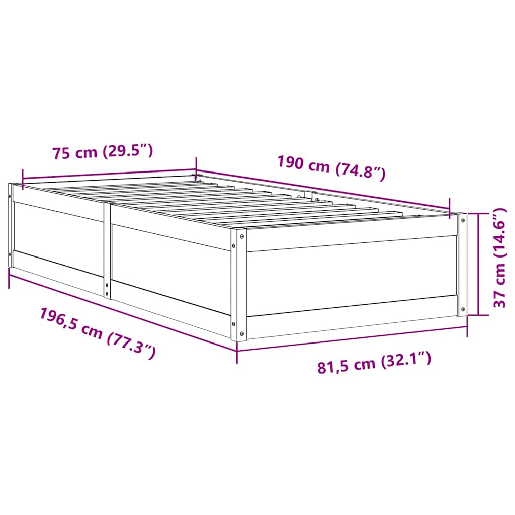 Bed Frame without Mattress 75x190 cm Solid Wood Pine