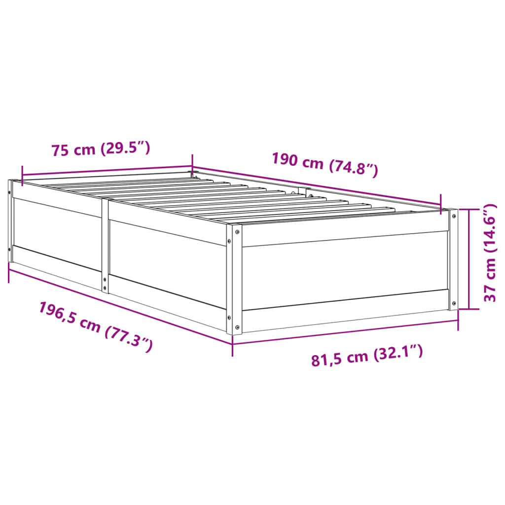Bed Frame without Mattress White 75x190 cm Small Single Solid Wood Pine
