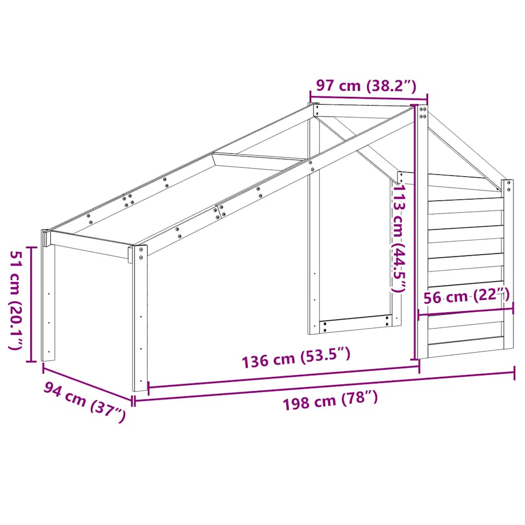 Kids'Bed Roof White 198x97x113 cm Solid Wood Pine