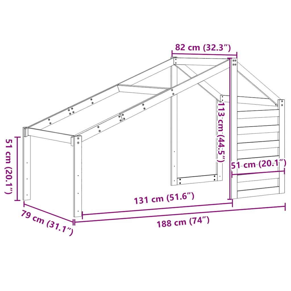 Kids'Bed Roof White 188x82x113 cm Solid Wood Pine