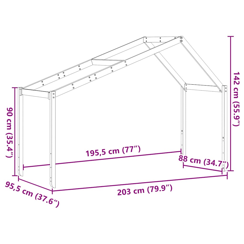 Kids'Bed Roof White 203x95,5x142 cm Solid Wood Pine
