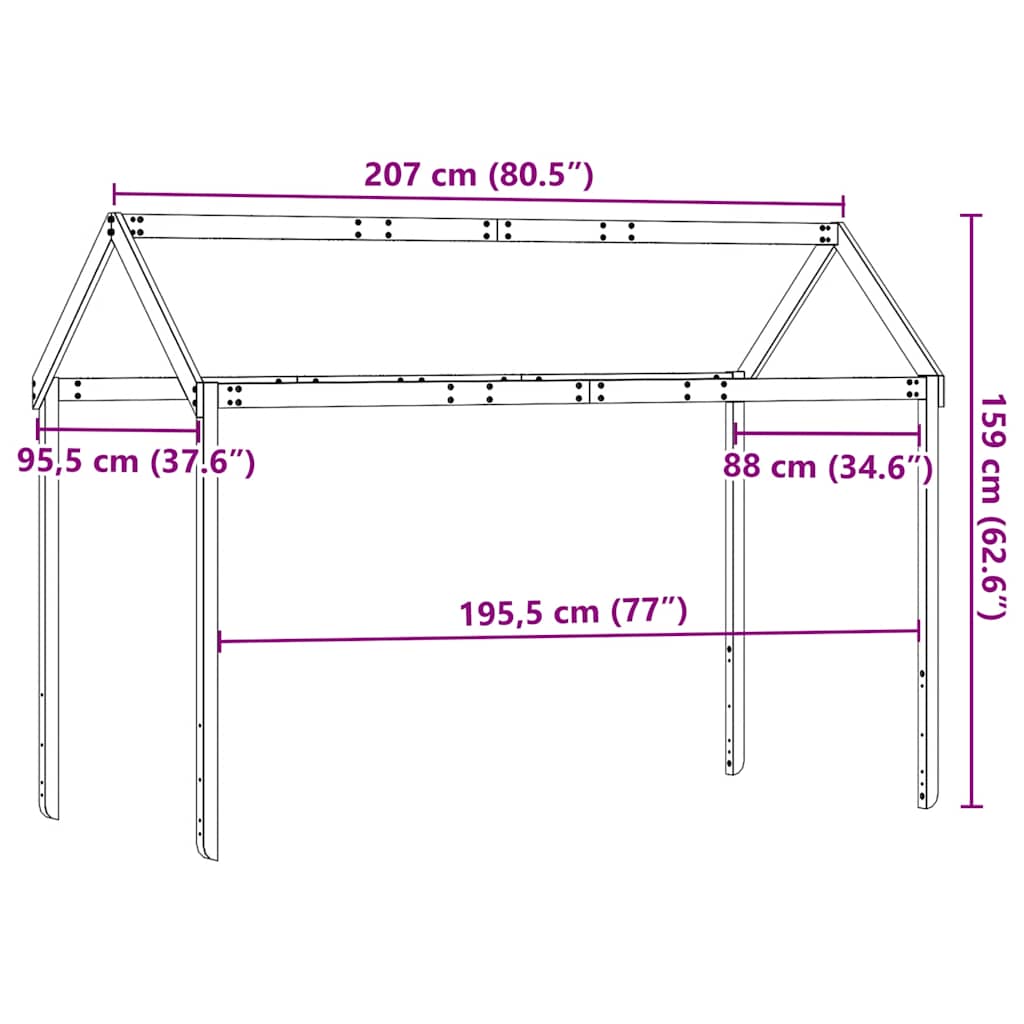 Kids'Bed Roof White 207x95,5x159 cm Solid Wood Pine