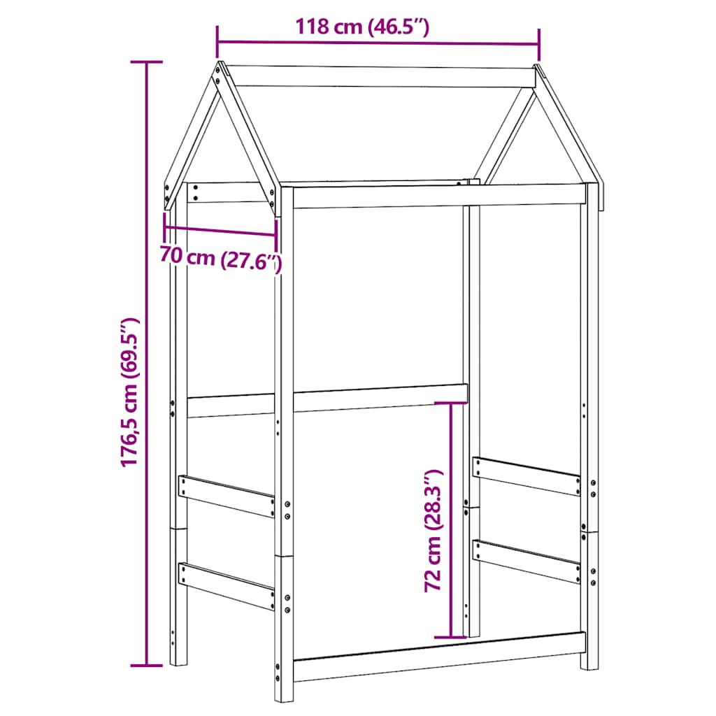 Kids'Bed Roof White 118x70x176,5 cm Solid Wood Pine
