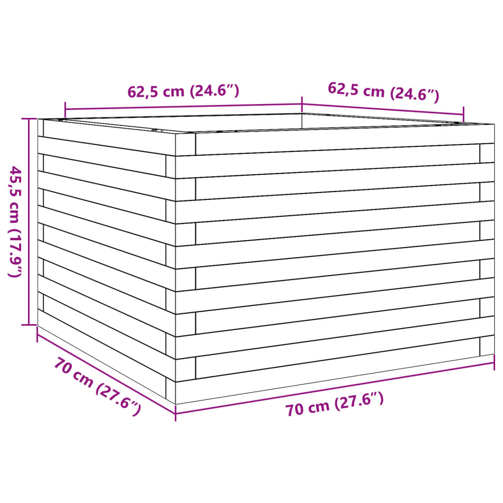 Garden Planter White 70x70x45,5 cm Solid Wood Pine