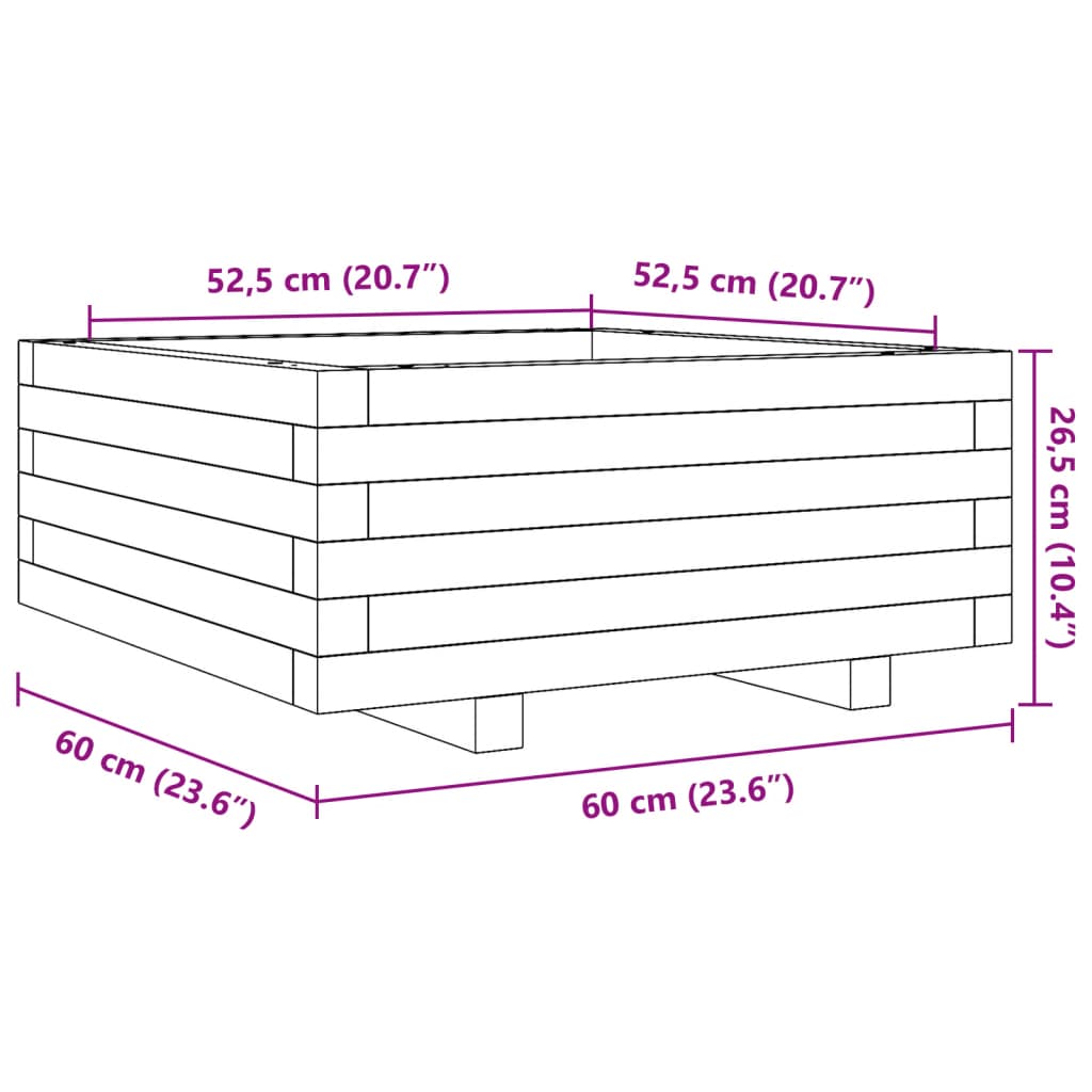 Garden Planter Wax Brown 60x60x26,5 cm Solid Wood Pine