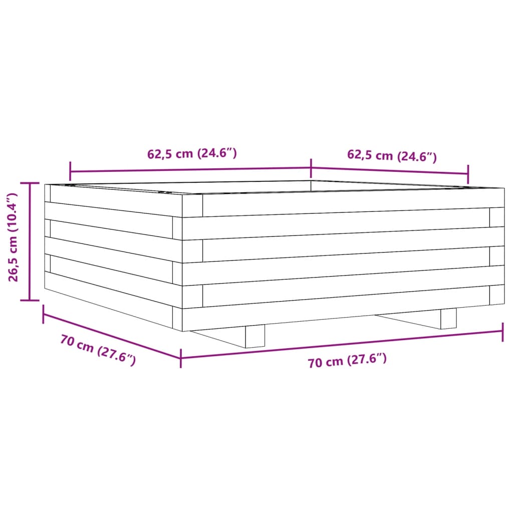 Garden Planter Wax Brown 70x70x26,5 cm Solid Wood Pine