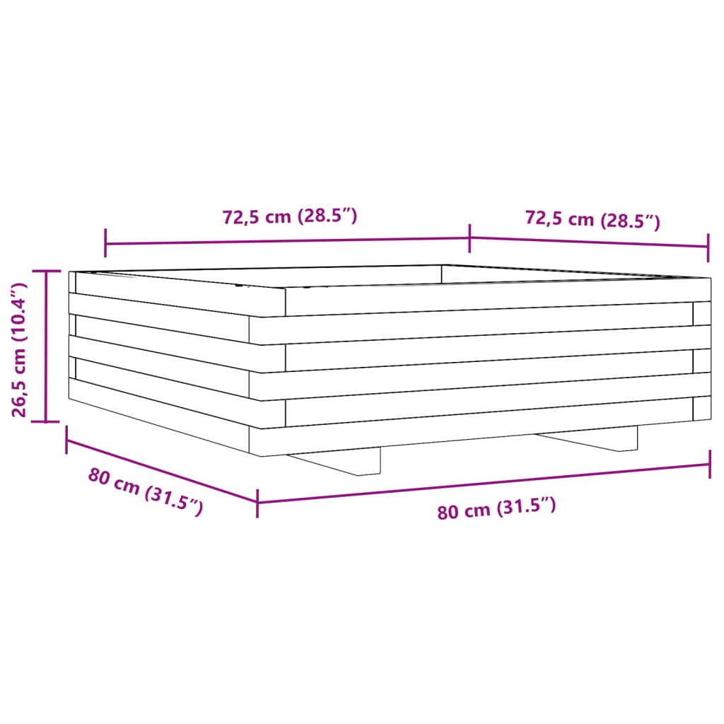 Garden Planter Wax Brown 80x80x26,5 cm Solid Wood Pine