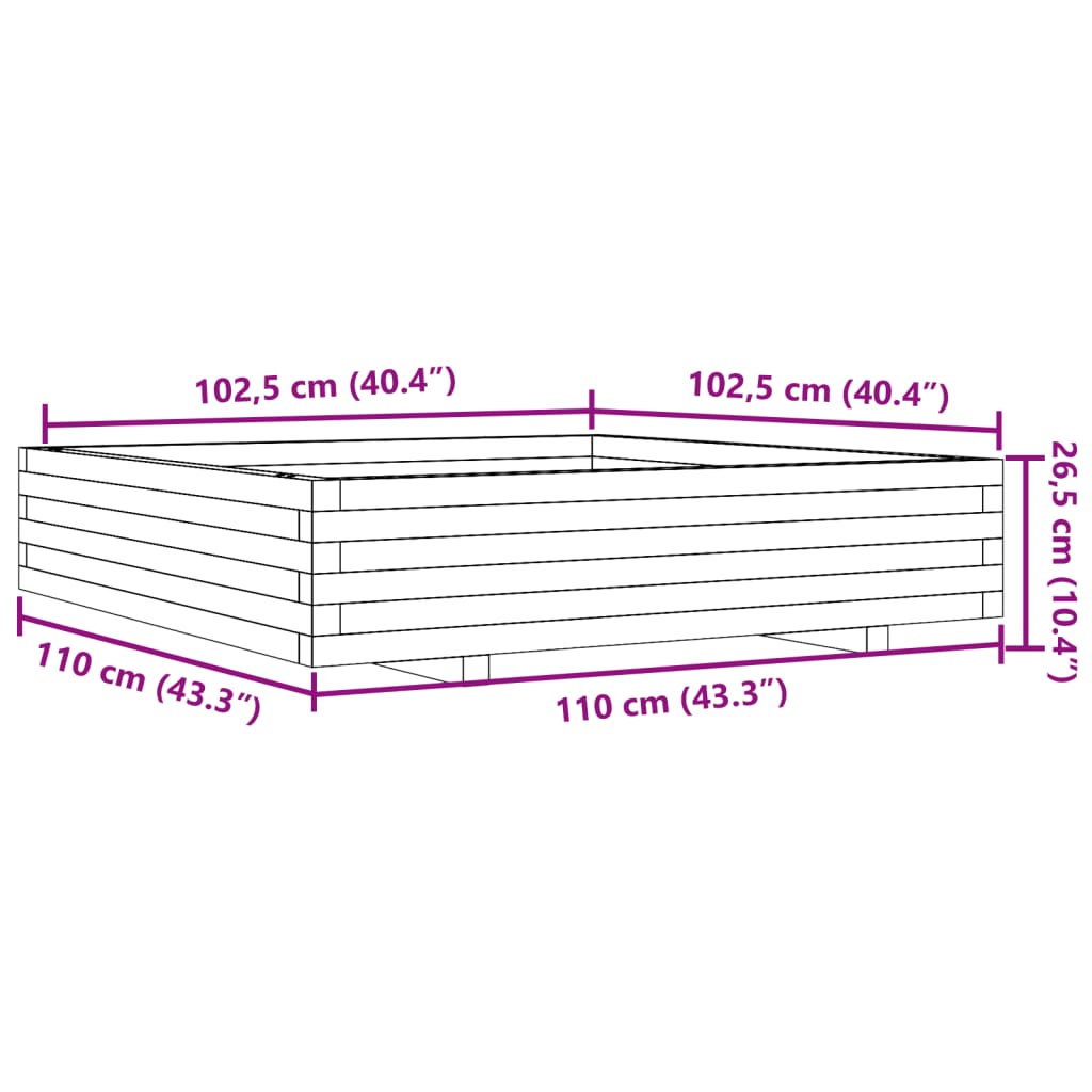 Garden Planter White 110x110x26,5 cm Solid Wood Pine