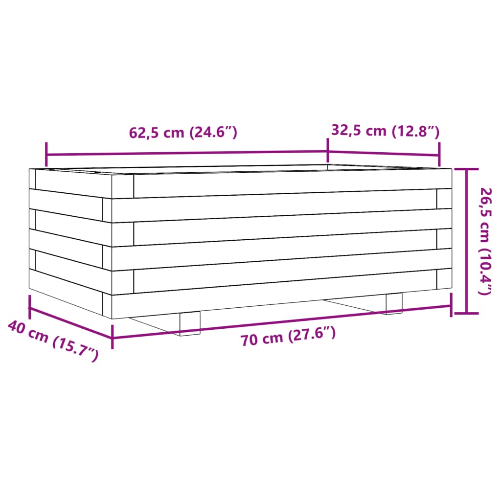 Garden Planter White 70x40x26,5 cm Solid Wood Pine