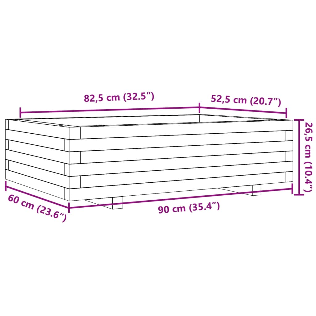 Garden Planter White 90x60x26,5 cm Solid Wood Pine