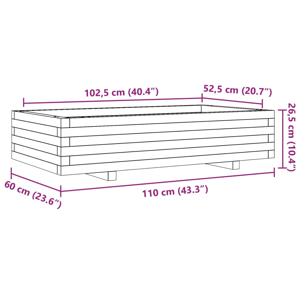 Garden Planter White 110x60x26,5 cm Solid Wood Pine