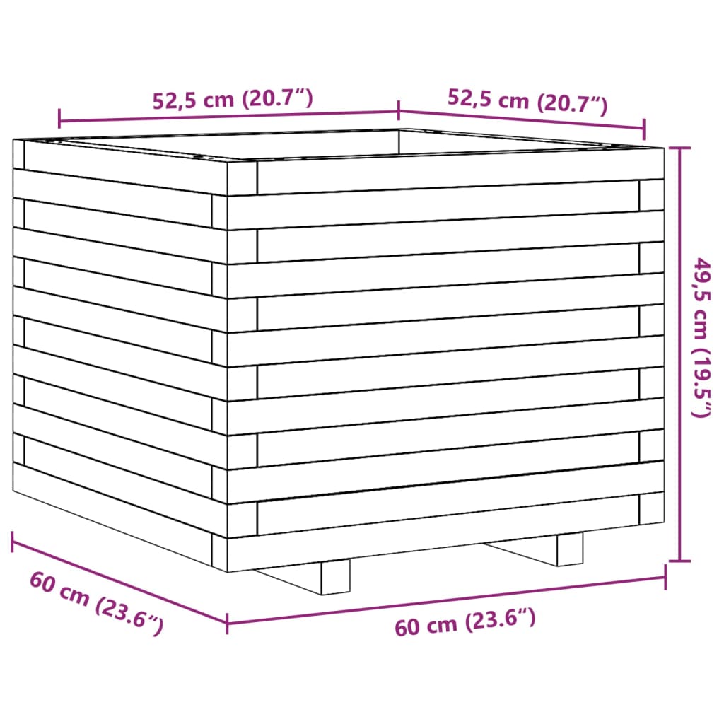 Garden Planter White 60x60x49,5 cm Solid Wood Pine
