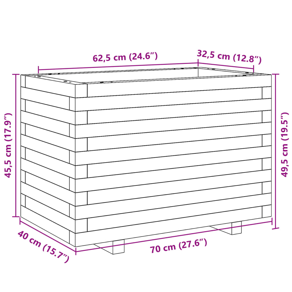 Garden Planter White 70x40x49,5 cm Solid Wood Pine