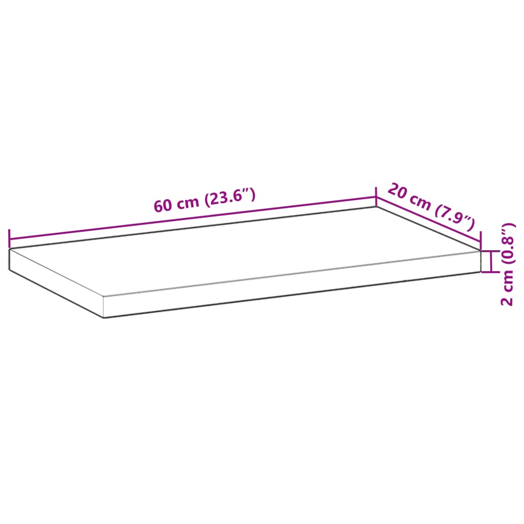 Table Top 60x20x2 cm Rectangular Solid Wood Acacia