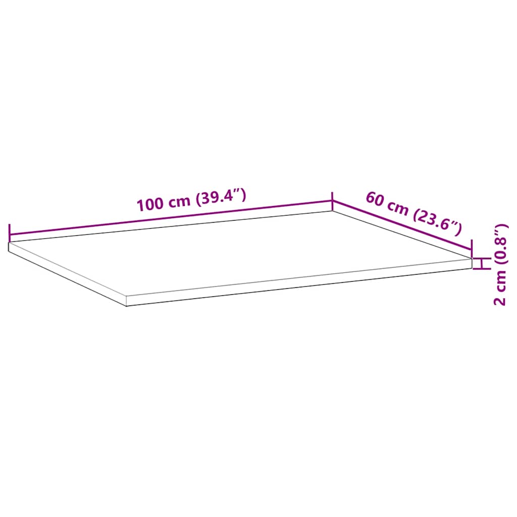 Table Top Rectangular 100x60x2 cm Solid Wood Acacia