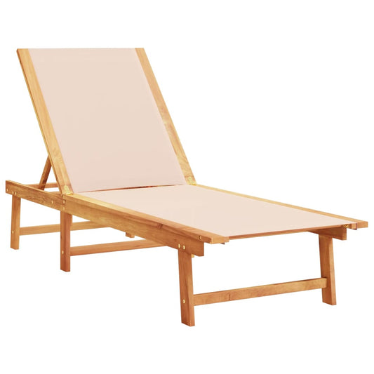 Sun Lounger Cream Solid Wood Acacia and Textilene Sun Lounger Cream Solid Wood Acacia and Textilene