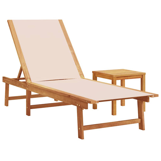 Sun Lounger with Table Cream Solid Wood Acacia and Textilene Sun Lounger with Table Cream Solid Wood Acacia and Textilene