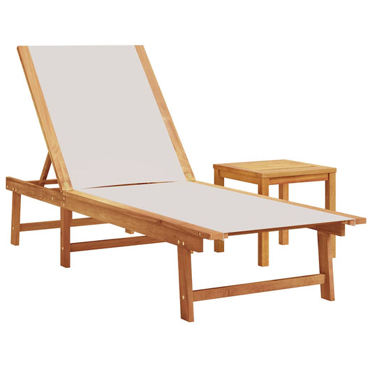 Sun Lounger with Table Grey Solid Wood Acacia and Textilene Sun Lounger with Table Grey Solid Wood Acacia and Textilene