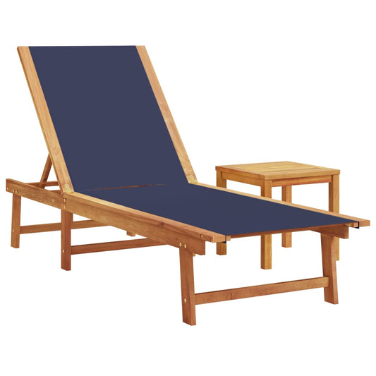 Sun Lounger with Table Blue Solid Wood Acacia and Textilene Sun Lounger with Table Blue Solid Wood Acacia and Textilene