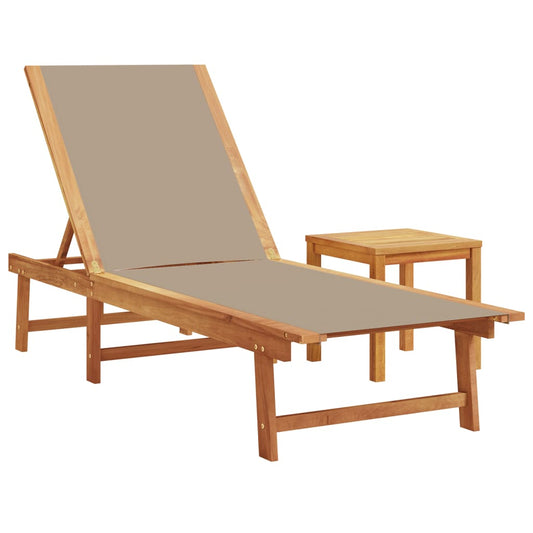 Sun Lounger with Table Taupe Solid Wood Acacia and Textilene Sun Lounger with Table Taupe Solid Wood Acacia and Textilene