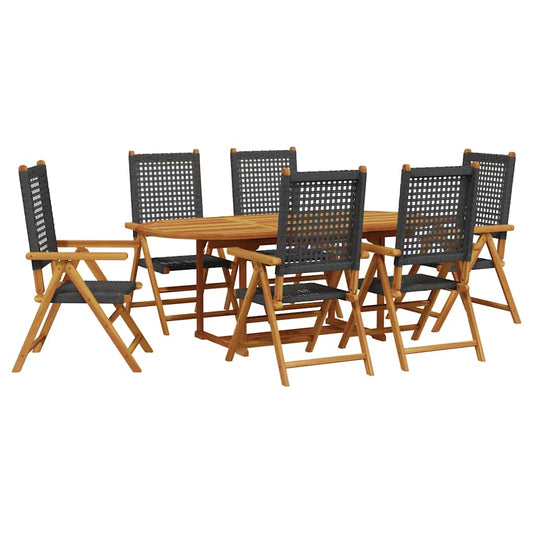 7 Piece Garden Dining Set Black Poly Rattan and Solid Wood 7 Piece Garden Dining Set Black Poly Rattan and Solid Wood