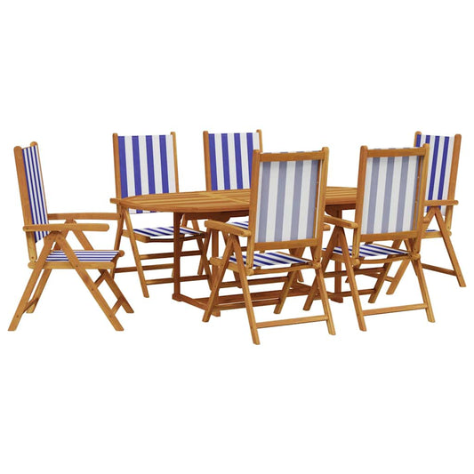 7 Piece Garden Dining Set Blue and White Fabric and Solid Wood 7 Piece Garden Dining Set Blue and White Fabric and Solid Wood