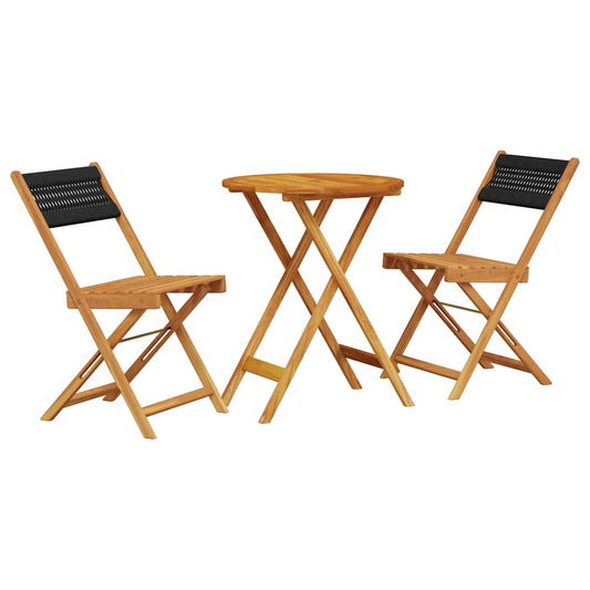3 Piece Bistro Set Black Polypropylene and Solid Wood 3 Piece Bistro Set Black Polypropylene and Solid Wood