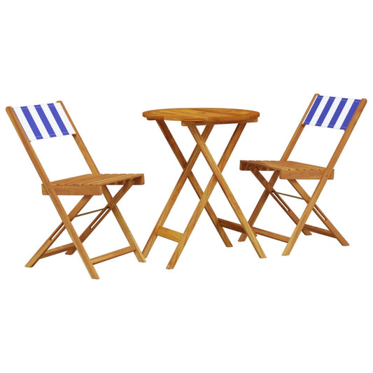 3 Piece Bistro Set Blue and White Fabric and Solid Wood 3 Piece Bistro Set Blue and White Fabric and Solid Wood