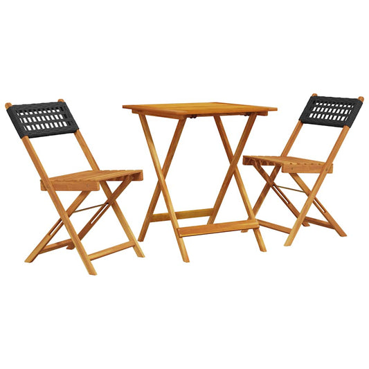 3 Piece Bistro Set Black Poly Rattan and Solid Wood 3 Piece Bistro Set Black Poly Rattan and Solid Wood