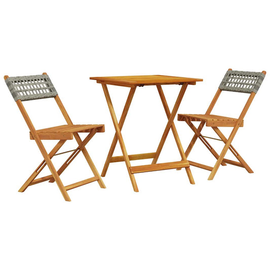 3 Piece Bistro Set Grey Poly Rattan and Solid Wood 3 Piece Bistro Set Grey Poly Rattan and Solid Wood