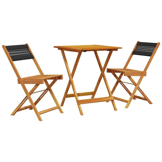 3 Piece Bistro Set Black Polypropylene and Solid Wood 3 Piece Bistro Set Black Polypropylene and Solid Wood