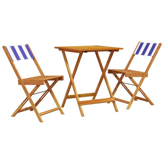 3 Piece Bistro Set Blue and White Fabric and Solid Wood 3 Piece Bistro Set Blue and White Fabric and Solid Wood
