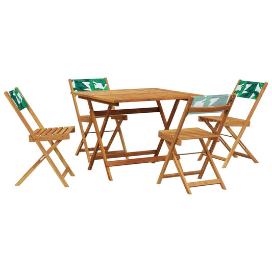 5 Piece Garden Dining Set Leaf Pattern Fabric and Solid Wood 5 Piece Garden Dining Set Leaf Pattern Fabric and Solid Wood