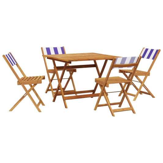 5 Piece Garden Dining Set Blue and White Fabric and Solid Wood 5 Piece Garden Dining Set Blue and White Fabric and Solid Wood