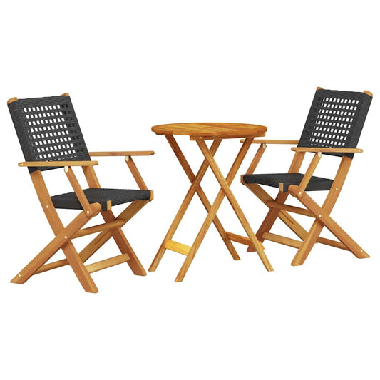 3 Piece Bistro Set Black Poly Rattan and Solid Wood 3 Piece Bistro Set Black Poly Rattan and Solid Wood