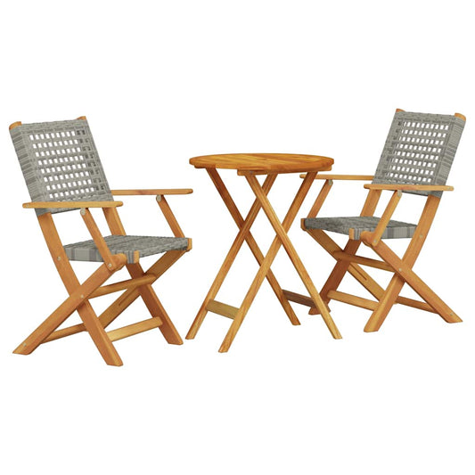 3 Piece Bistro Set Grey Poly Rattan and Solid Wood 3 Piece Bistro Set Grey Poly Rattan and Solid Wood