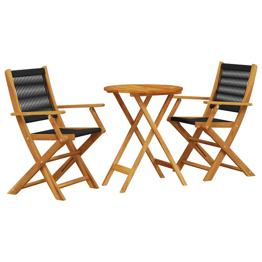 3 Piece Bistro Set Black Polypropylene and Solid Wood 3 Piece Bistro Set Black Polypropylene and Solid Wood
