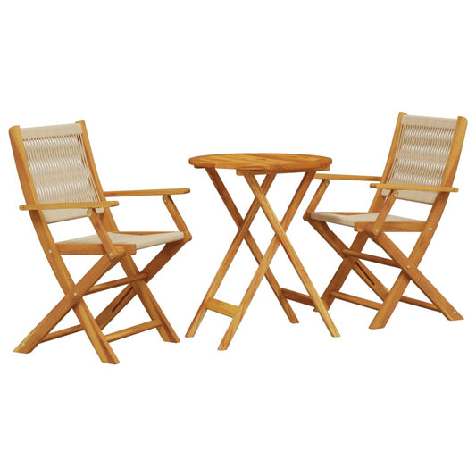 3 Piece Bistro Set Beige Polypropylene and Solid Wood 3 Piece Bistro Set Beige Polypropylene and Solid Wood