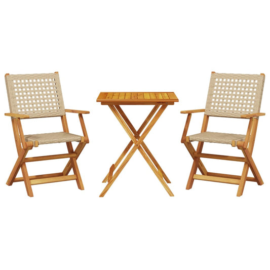 Bistro Set | Beige | Solid acacia wood and PE rattan | Foldable Bistro Set | Beige | Solid acacia wood and PE rattan | Foldable