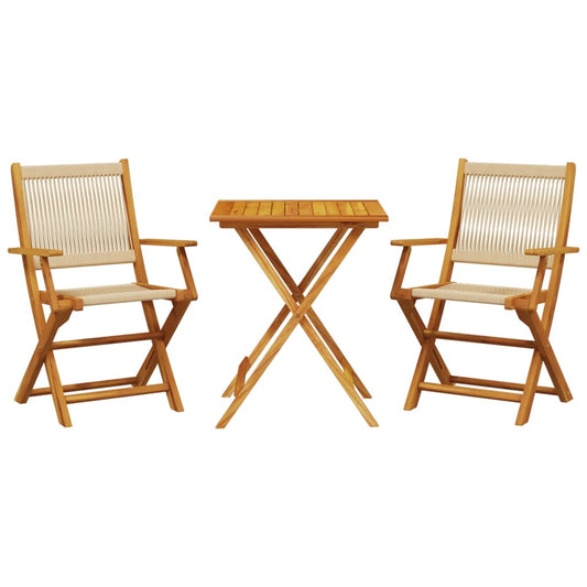 3 Piece Bistro Set Beige Polypropylene and Solid Wood 3 Piece Bistro Set Beige Polypropylene and Solid Wood