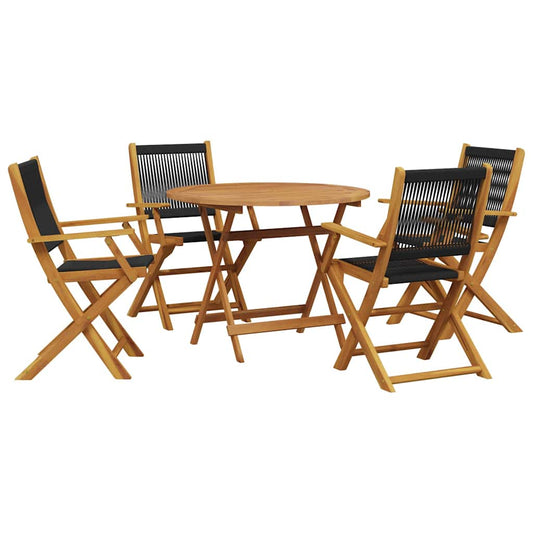 5 Piece Garden Dining Set Black Polypropylene and Solid Wood 5 Piece Garden Dining Set Black Polypropylene and Solid Wood