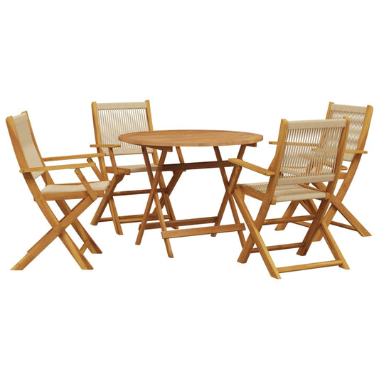 5 Piece Garden Dining Set Beige Polypropylene and Solid Wood 5 Piece Garden Dining Set Beige Polypropylene and Solid Wood