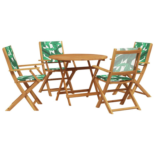 5 Piece Garden Dining Set Leaf Pattern Fabric and Solid Wood 5 Piece Garden Dining Set Leaf Pattern Fabric and Solid Wood